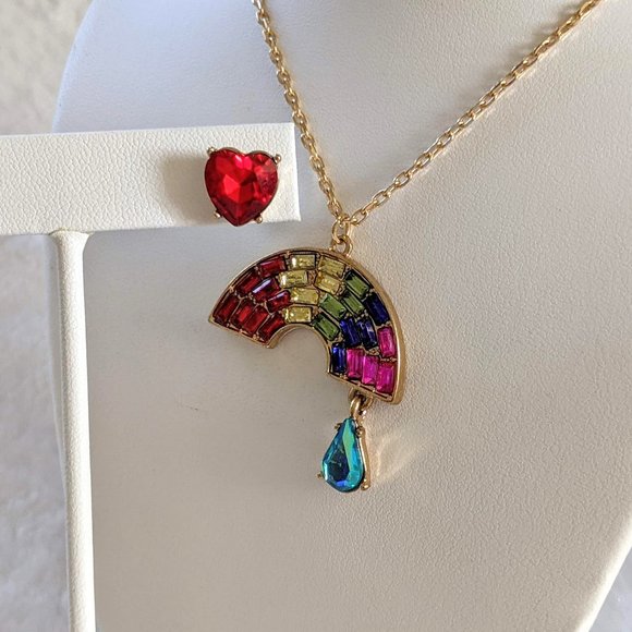 NWT Rainbow Charm Necklace & Heart Earring Set - Picture 5 of 10